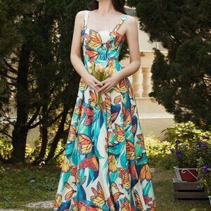 Multicolor Boho Womens Butterfly Print Cami Dress